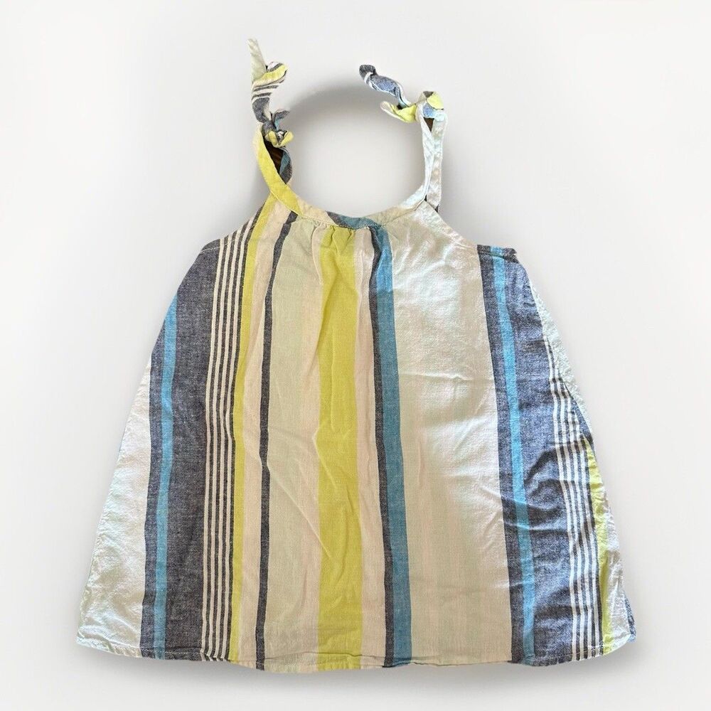 Gymboree Size 4 Striped Bow Top Blue Safari Linen Cotton Blend Lined Sleeveless